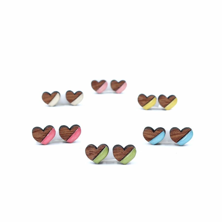 Mini Heart Colorful Titanium Studs: Nuetral/Darker Colors