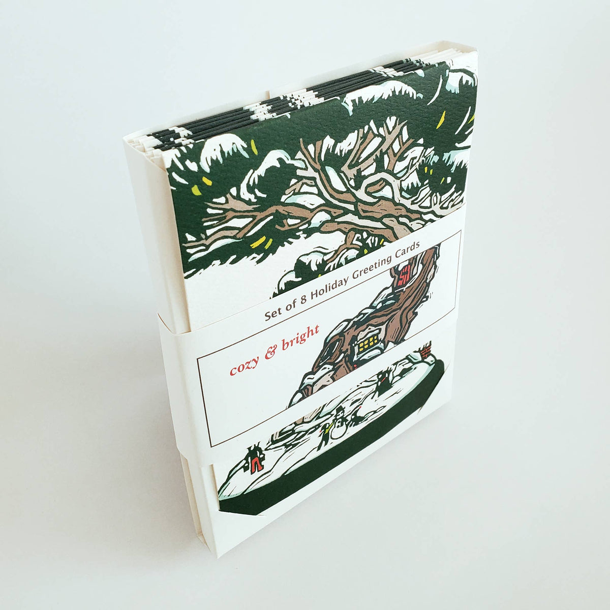 Set of 8 Cozy and Bright Bonsai Holiday Greeting Card Box