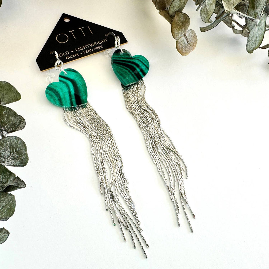 Silver Glamour Fringe earring: Malachite + Silver