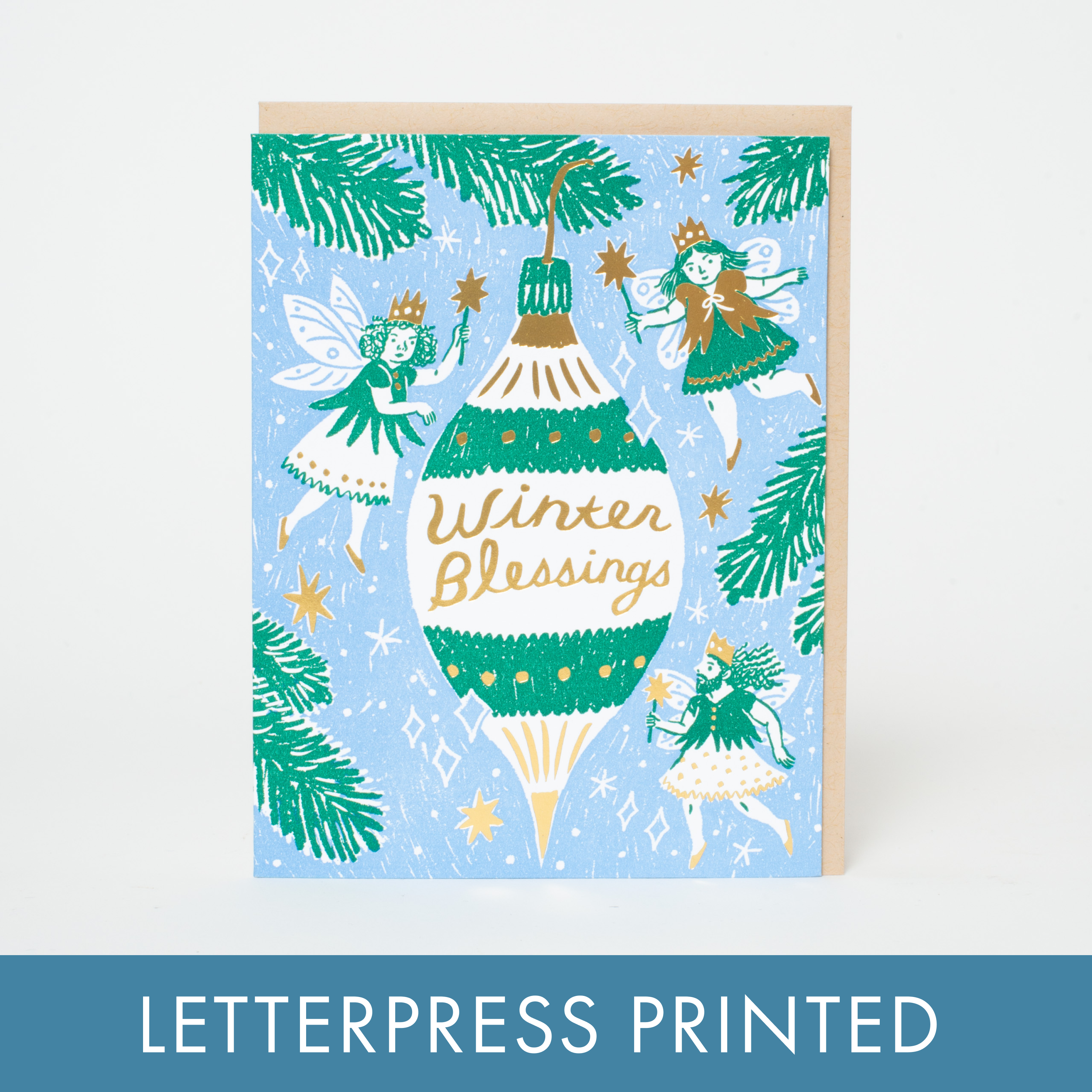 Winter Blessings Letterpress Greeting Card by Phoebe Wahl