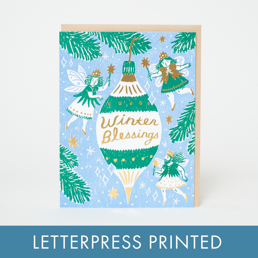 Winter Blessings Letterpress Greeting Card by Phoebe Wahl