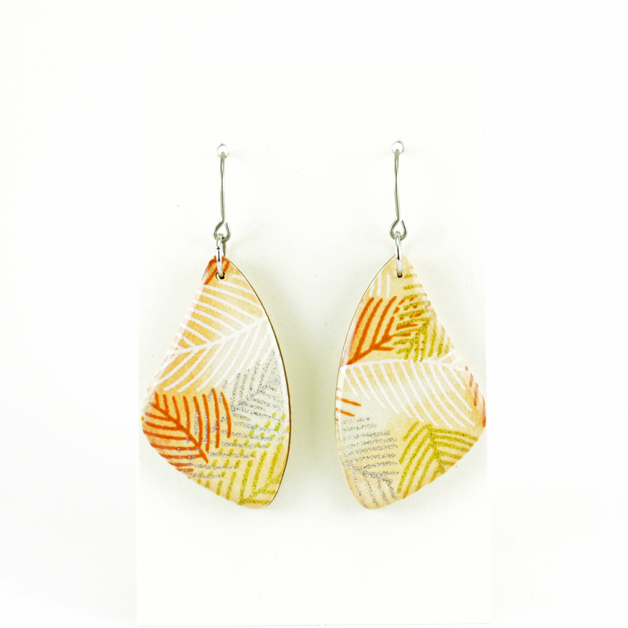 Beige Orange Leaf Japanese Titanium Dangle Earrings