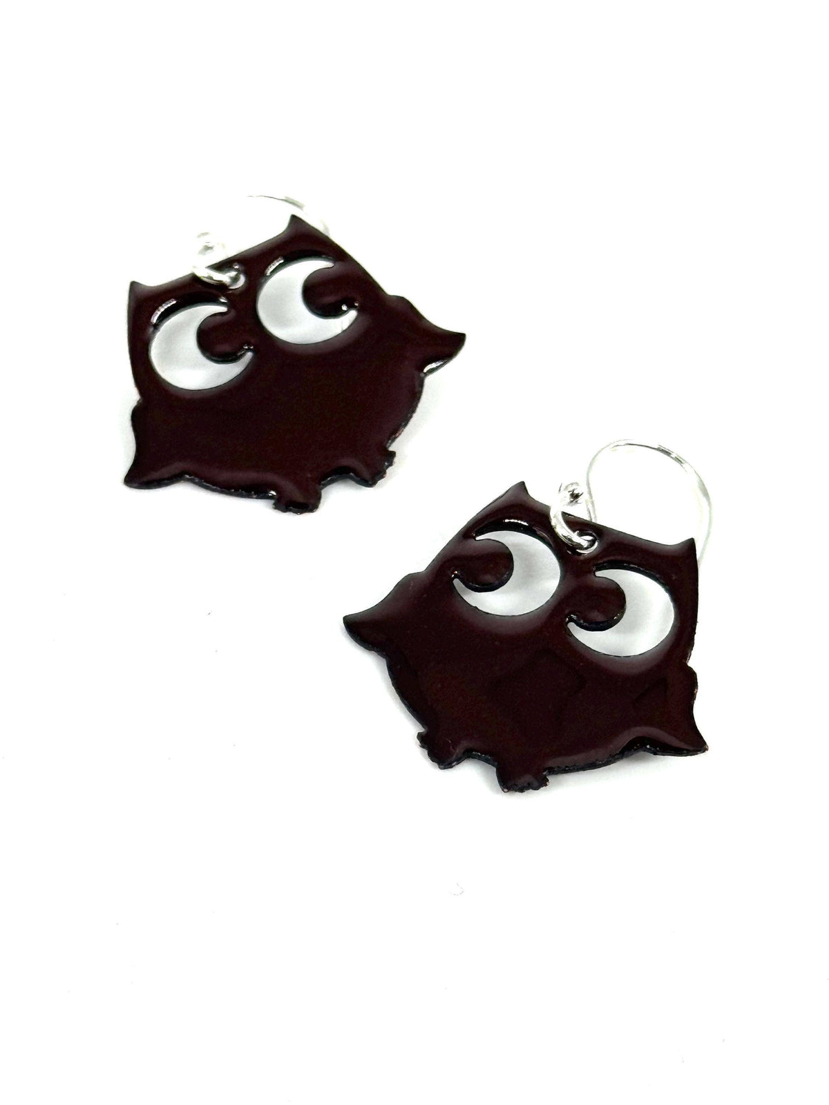 Mocha Brown Enamel Owl Earrings, Sterling Silver E