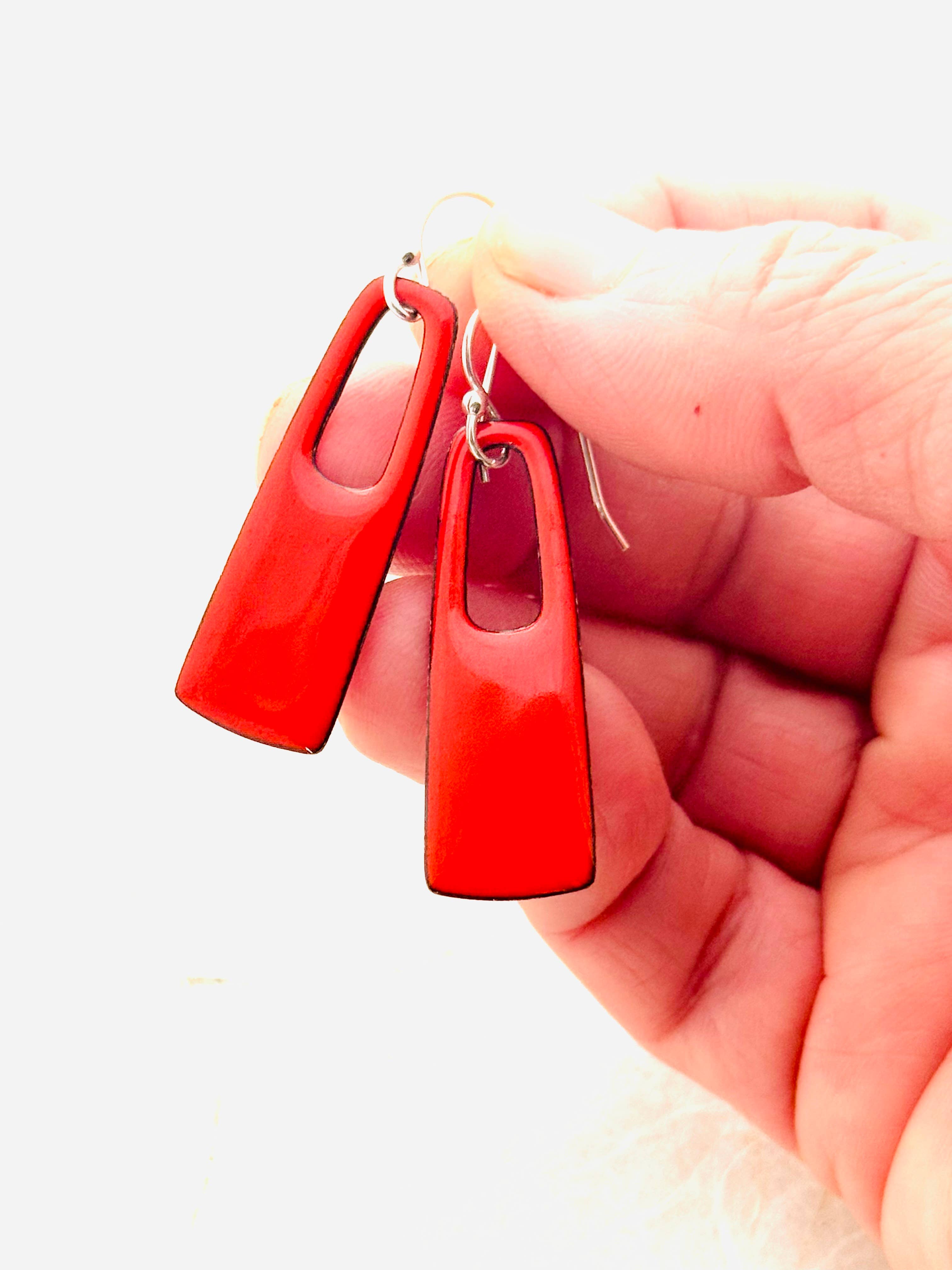 Flame Orange Small Rectangle Earrings