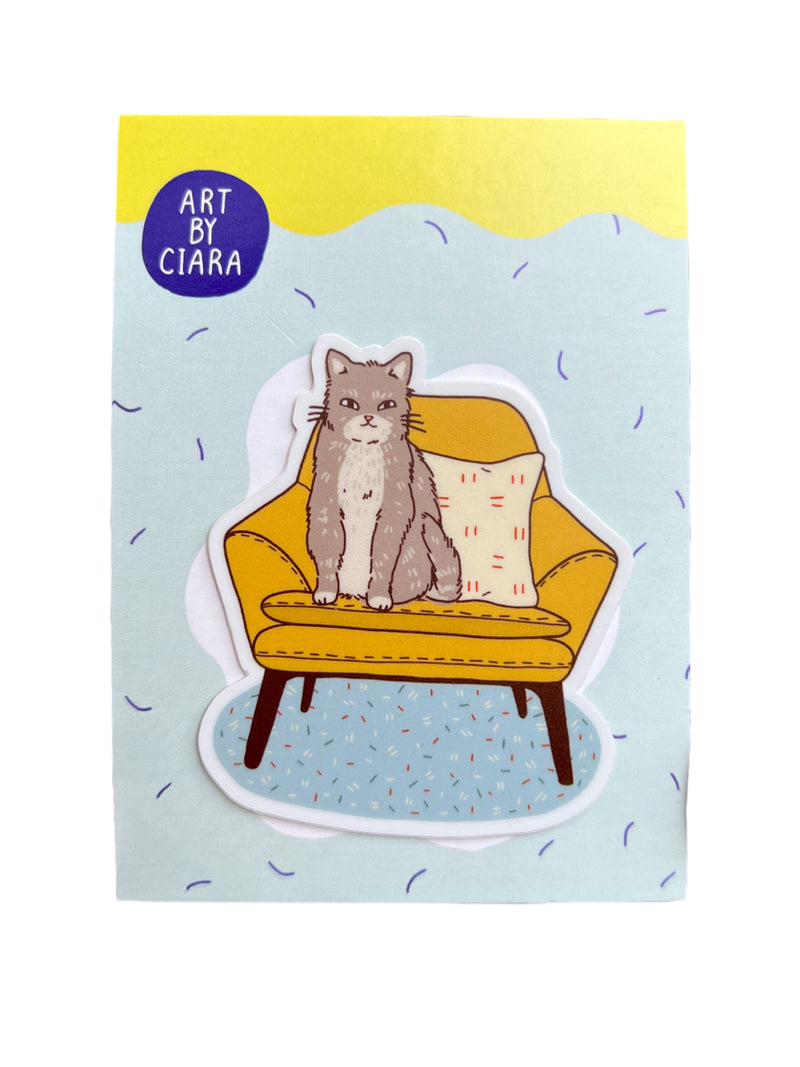 Cat on Yellow Chair Sticker - Art by Ciara