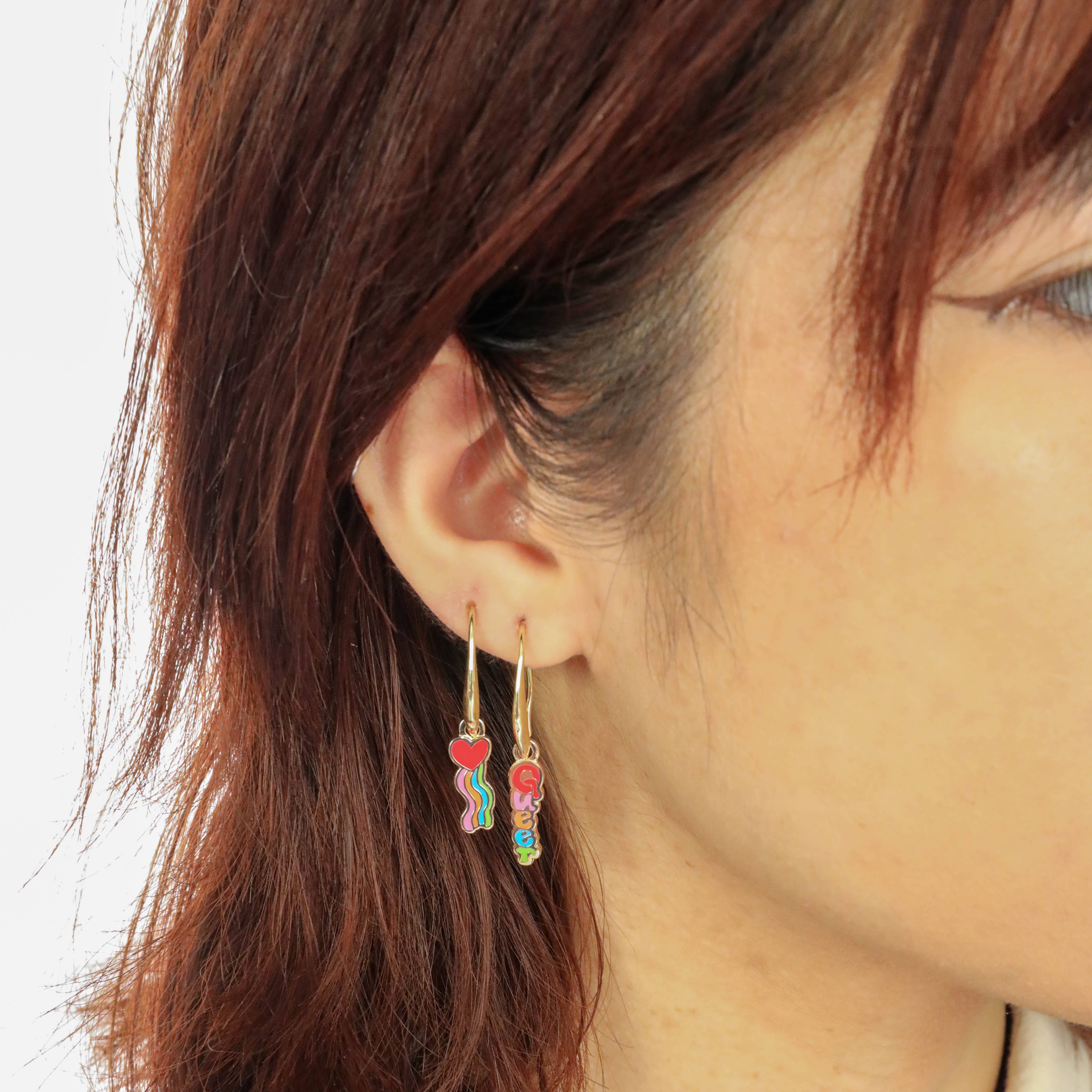 Queer Heart Earrings - Gold LGBTQ+ Pride Statement Jewelry