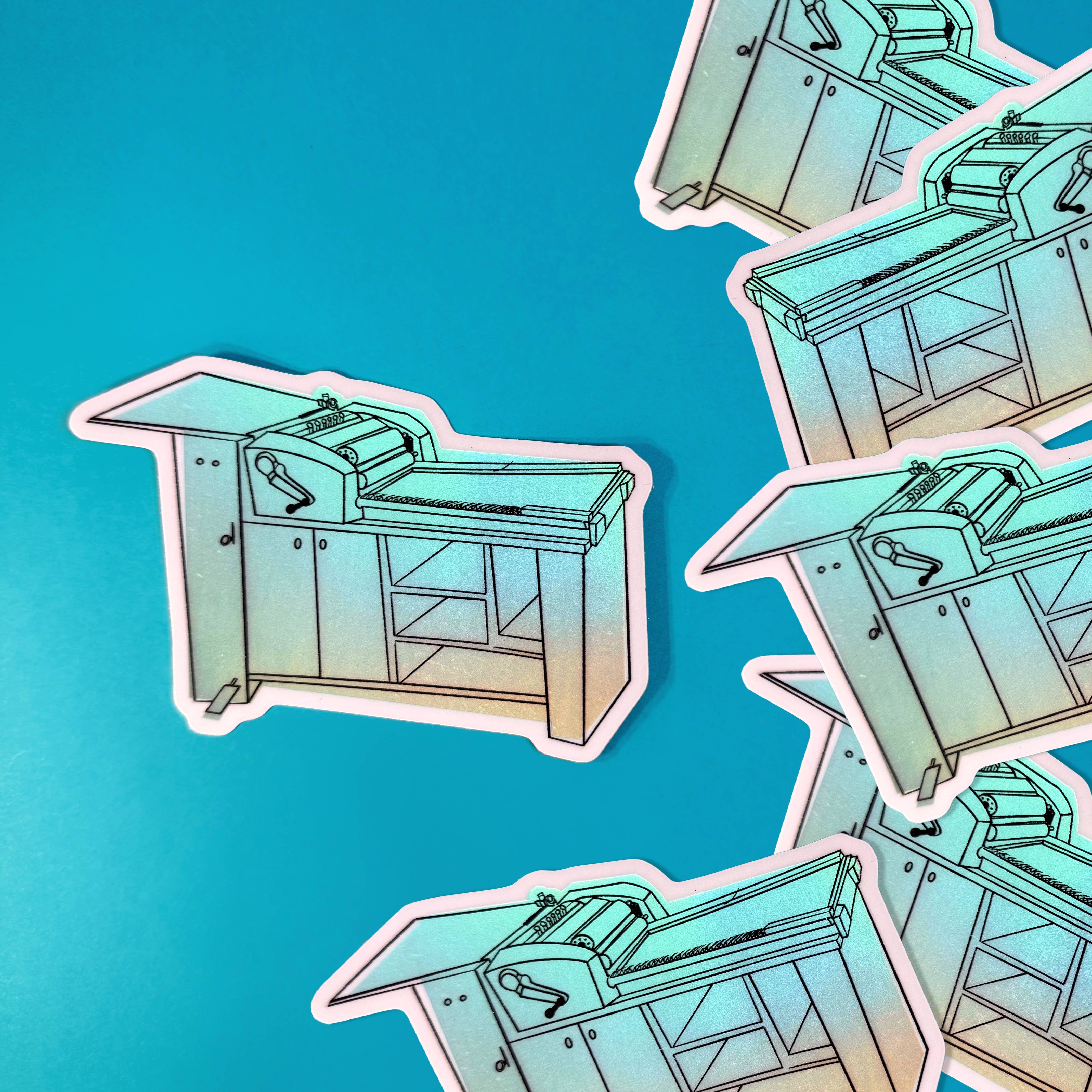 Blue Holographic Letterpress Vandercook Sticker