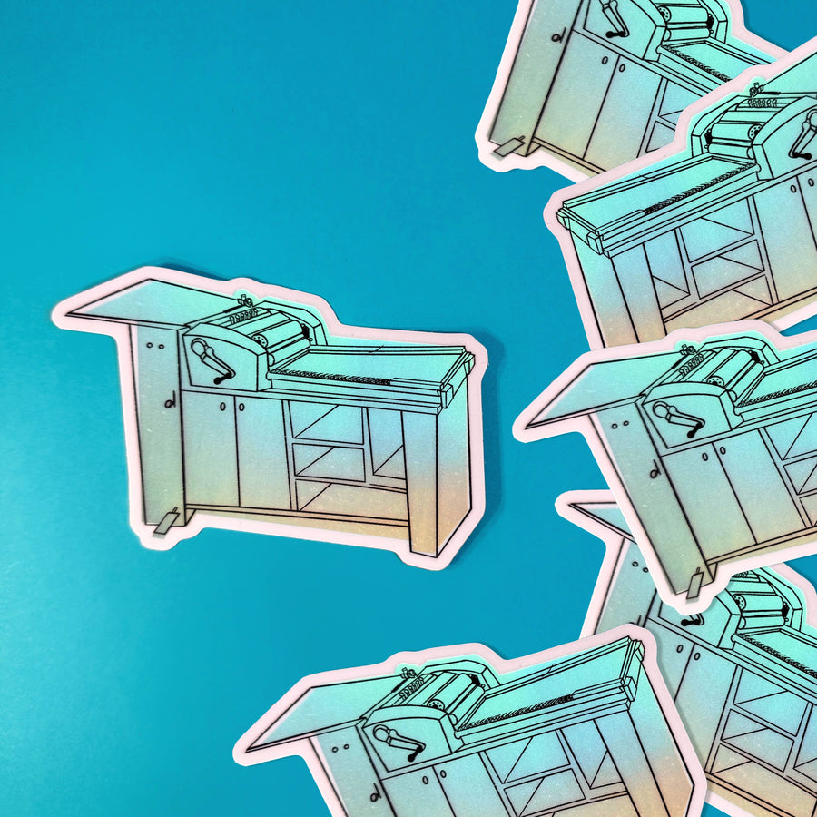 Blue Holographic Letterpress Vandercook Sticker