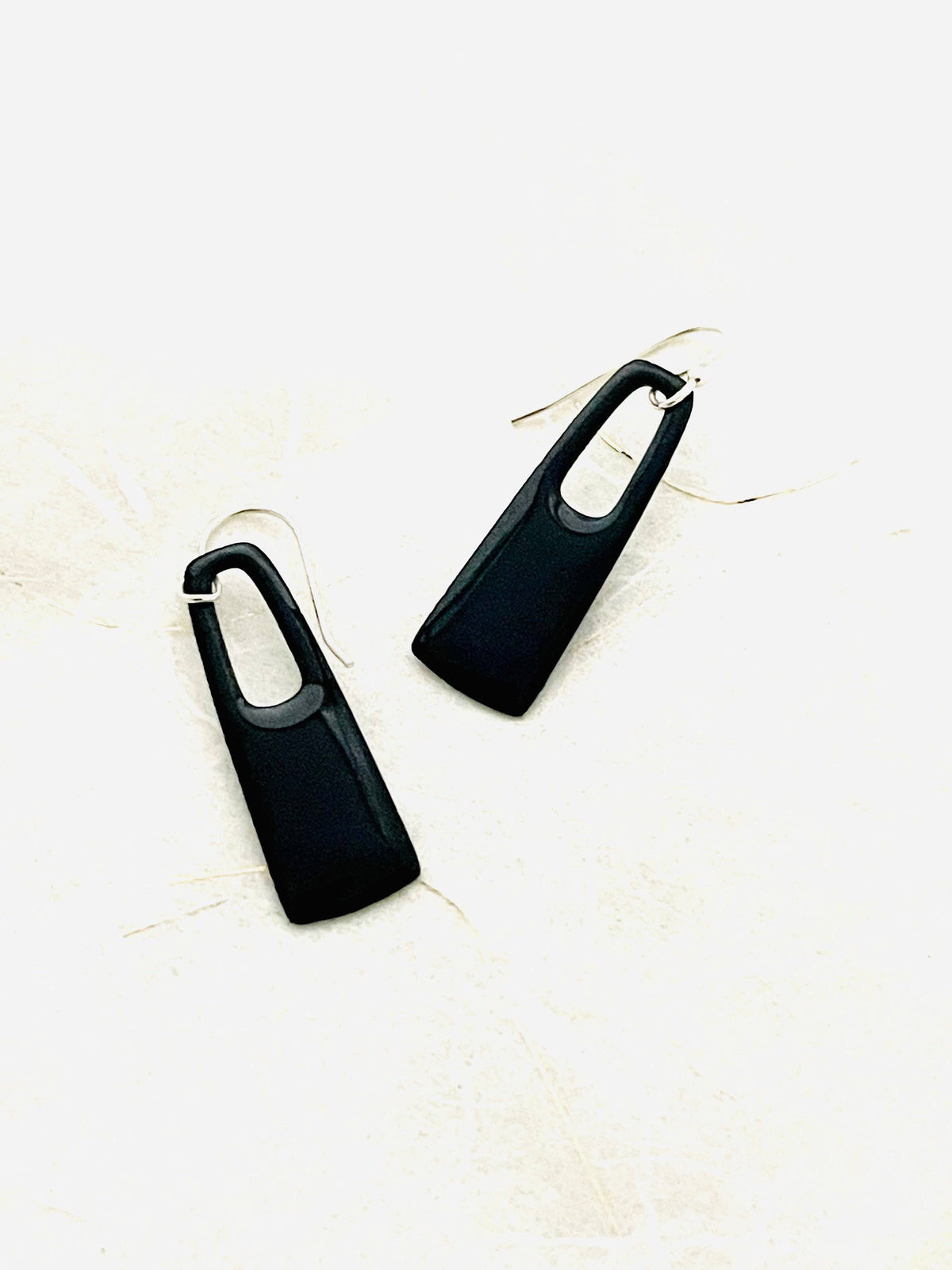 Handmade Black Enamel Rectangle Dangle Earrings