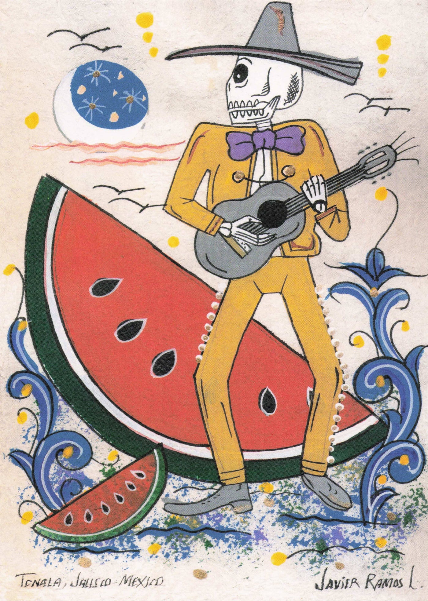 Sandia Guitar Man - Day of the Dead Posada Postcard Series