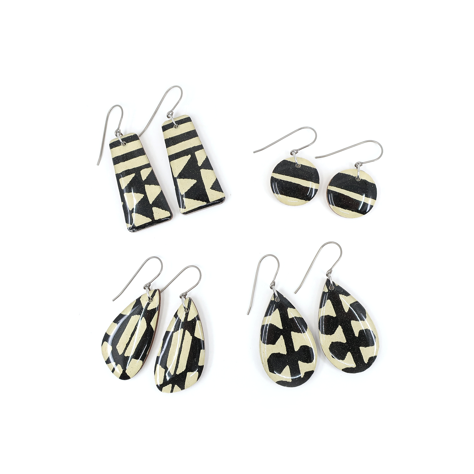 Slim Teardrop Modern Katazome Paper Dangles