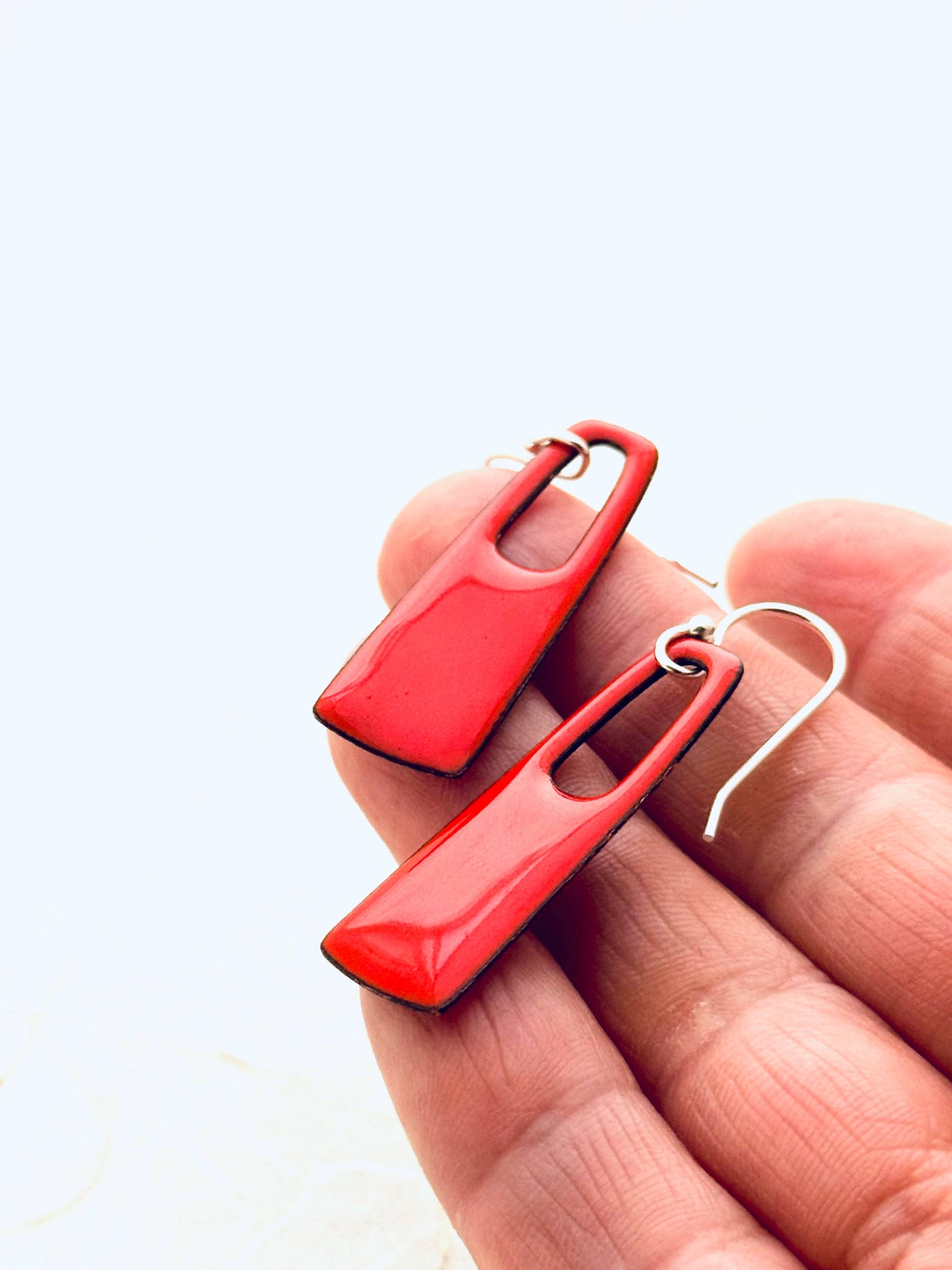 Flame Orange Small Rectangle Earrings