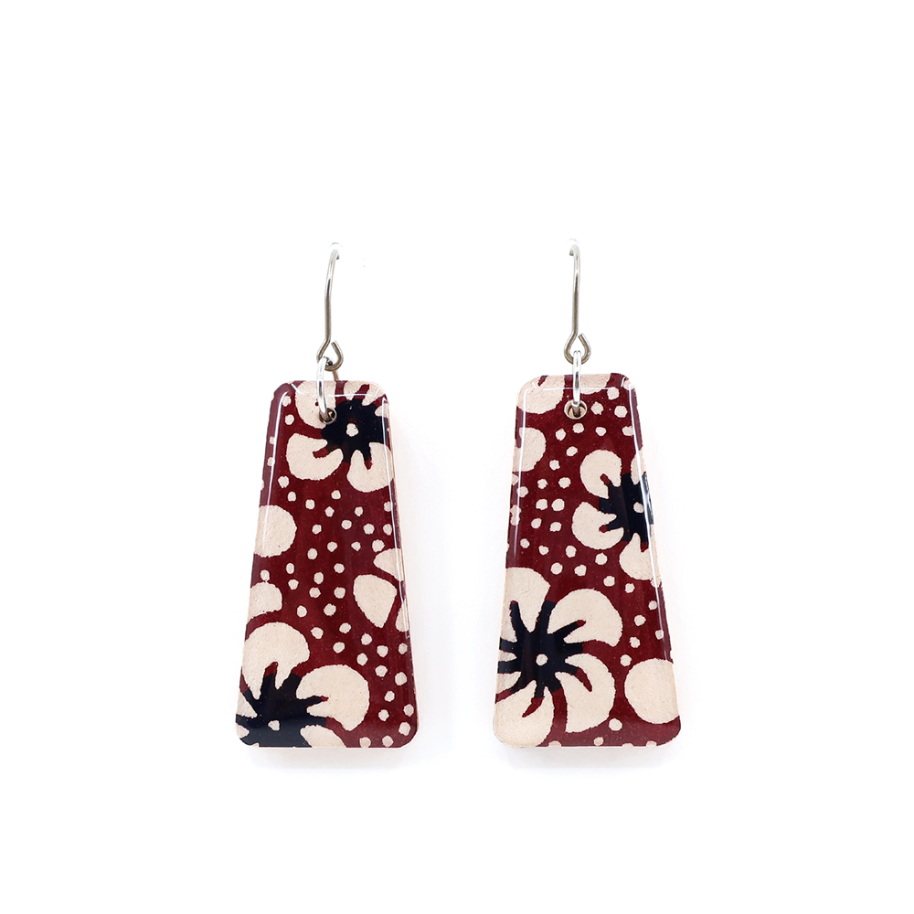 Brown and White Retro Floral Japanese Paper Earrings