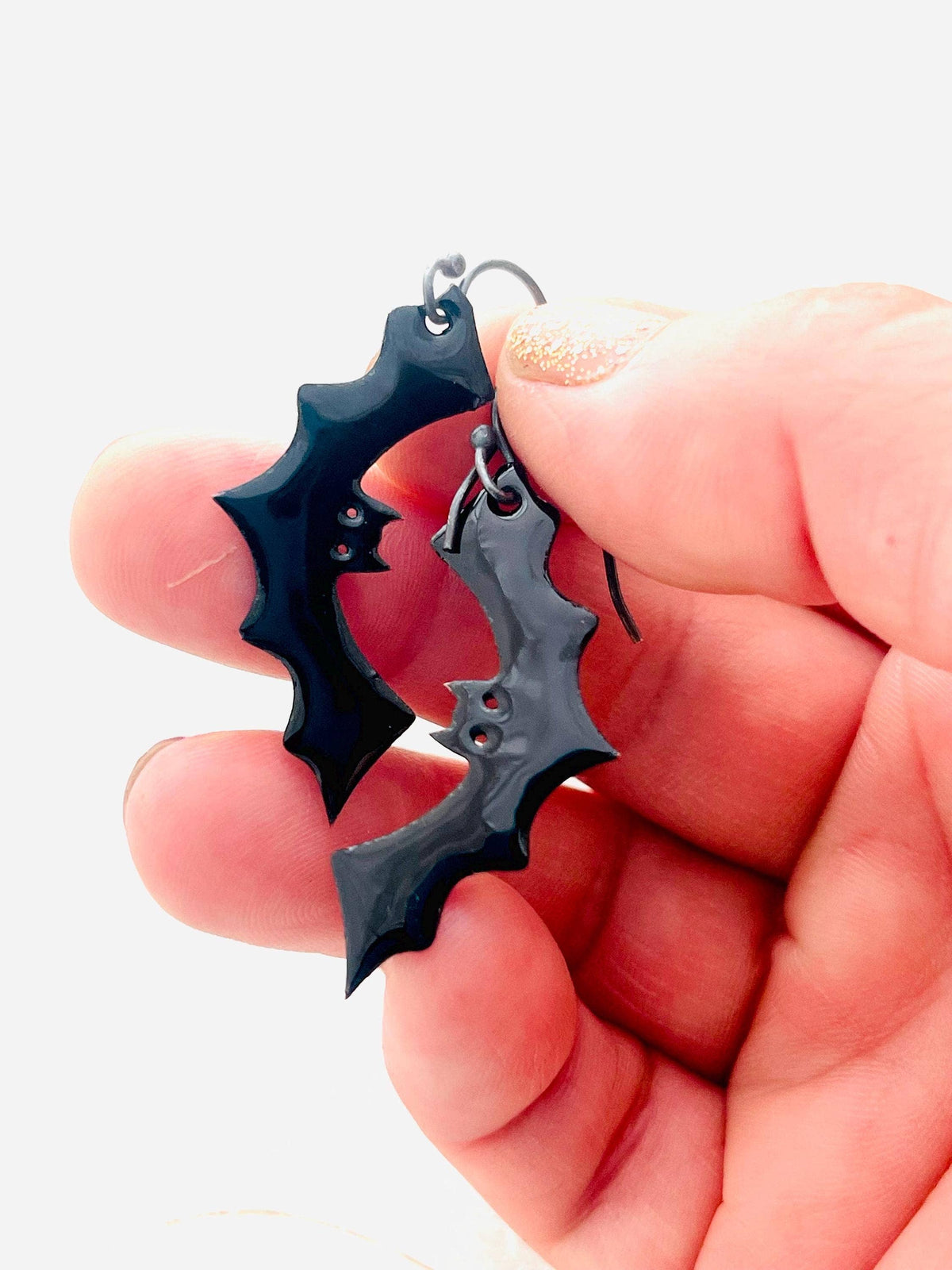 Black Bat Enamel Earrings with Sterling Silver Ear