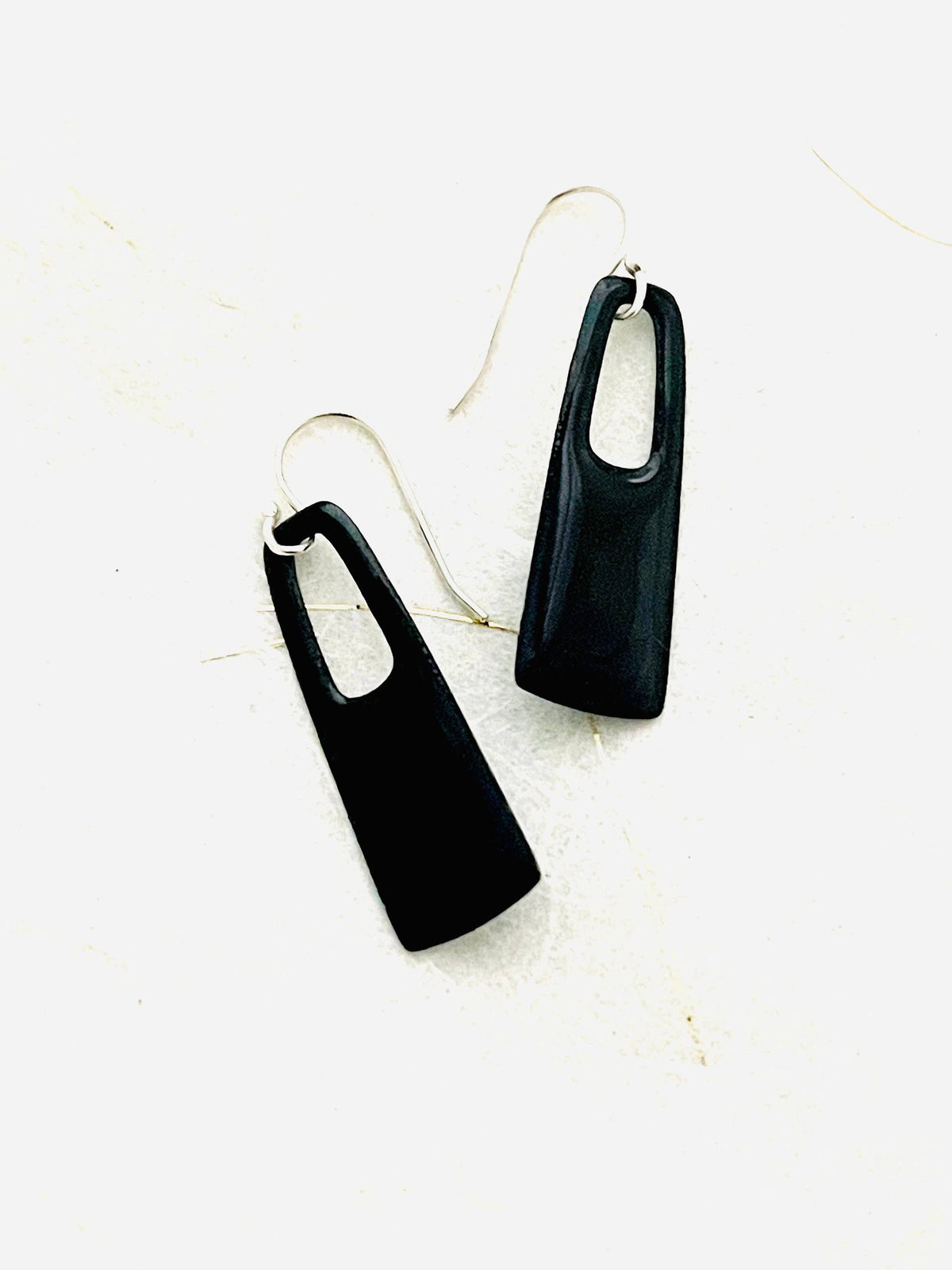 Handmade Black Enamel Rectangle Dangle Earrings
