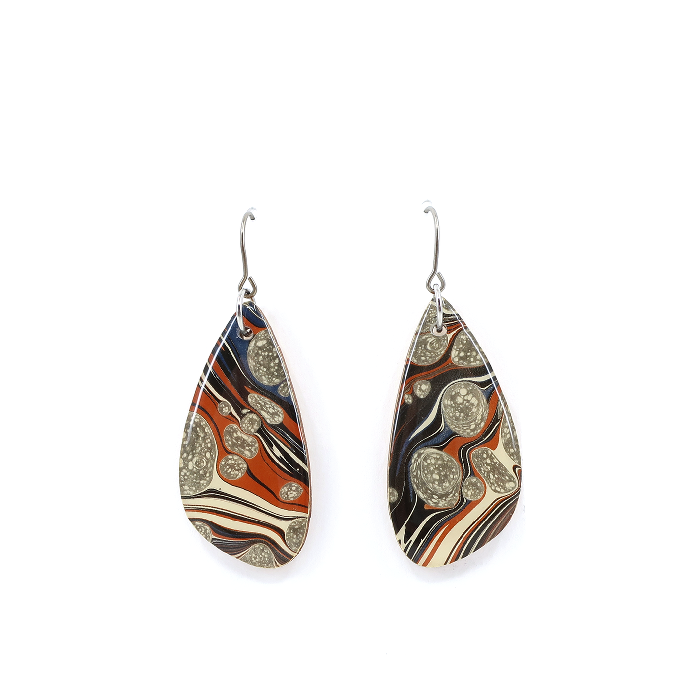 Navy, Gray and Brown Modern Marble Dangle Earrings
