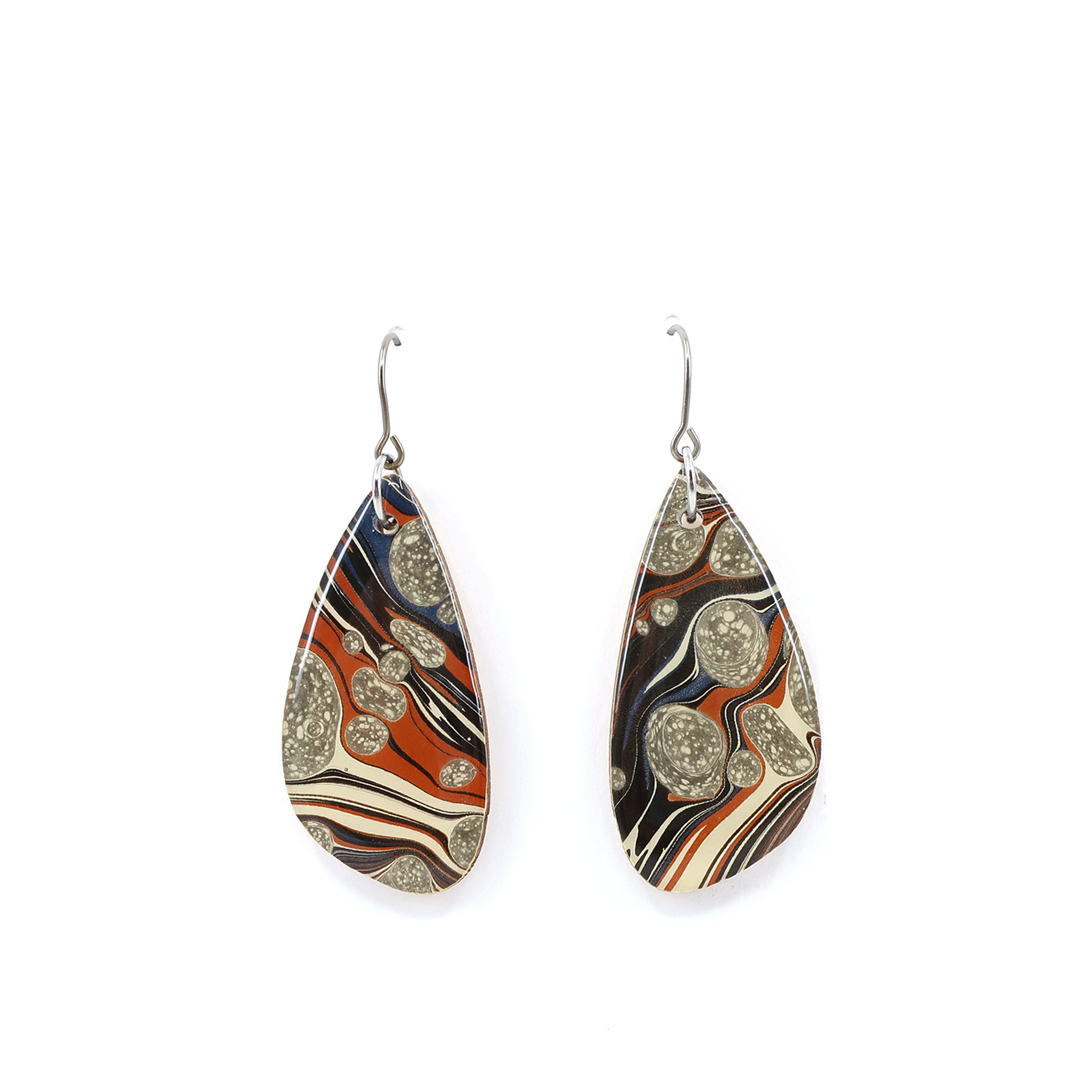 Navy, Gray and Brown Modern Marble Dangle Earrings