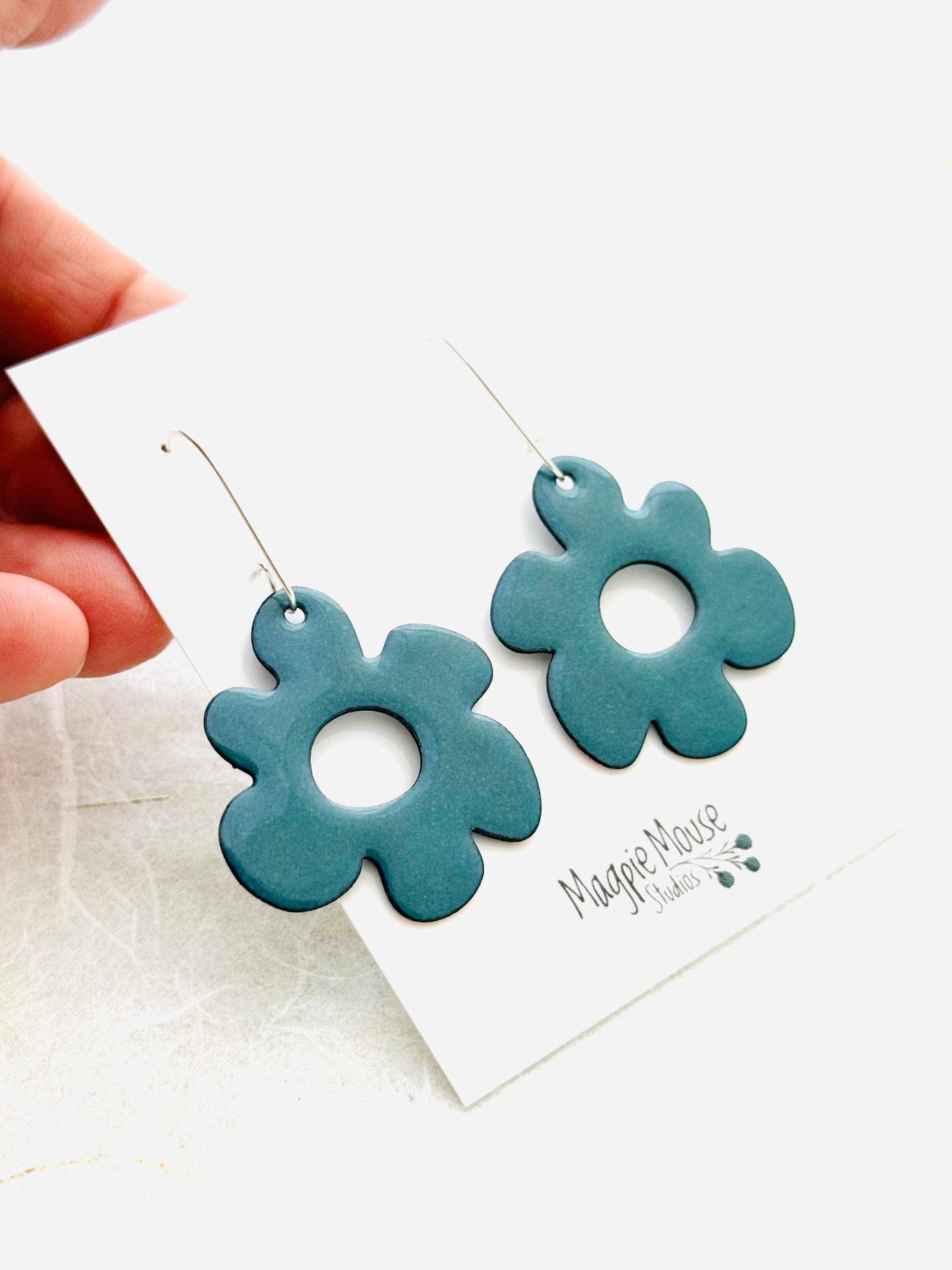 Delft Blue Green Retro Flower Earrings
