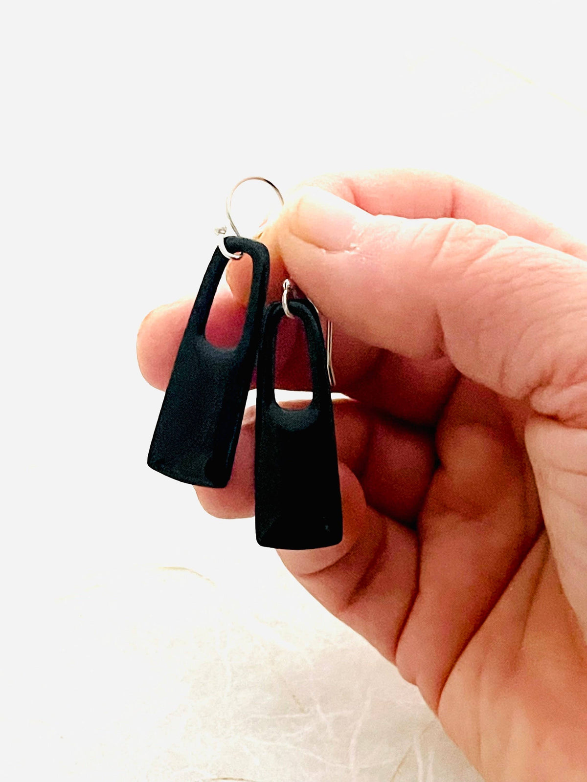 Handmade Black Enamel Rectangle Dangle Earrings