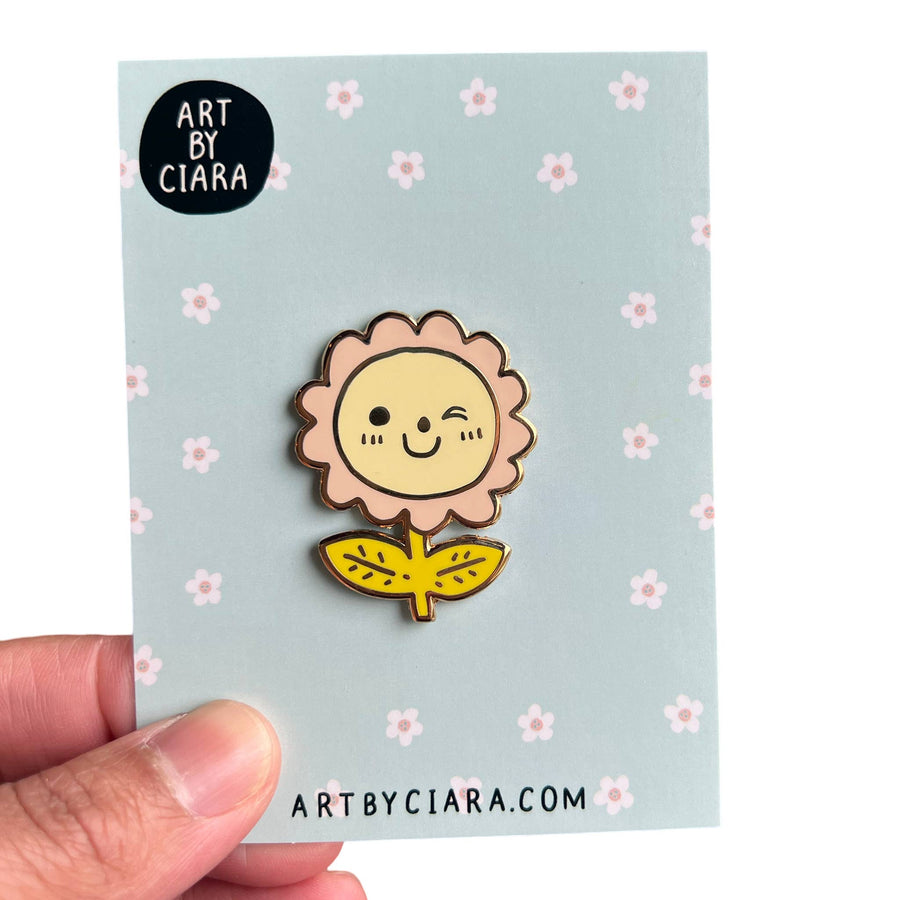 Happy Flower Enamel Pin: White