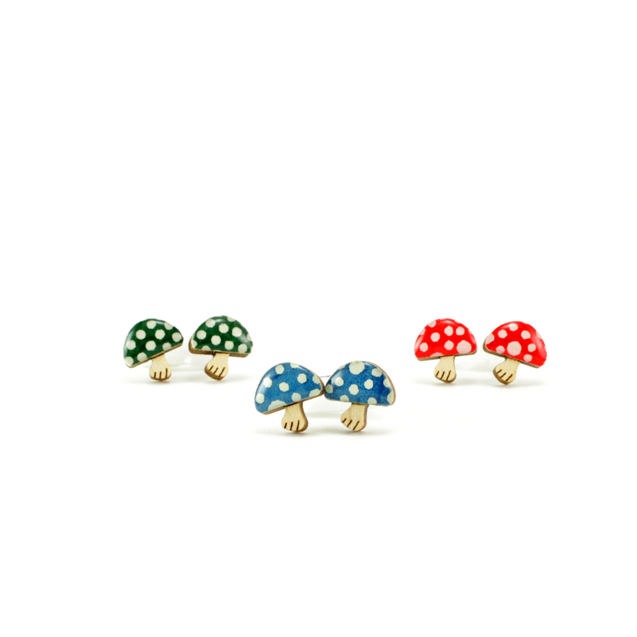 Polka Dot Mushroom Titanium Stud Earrings