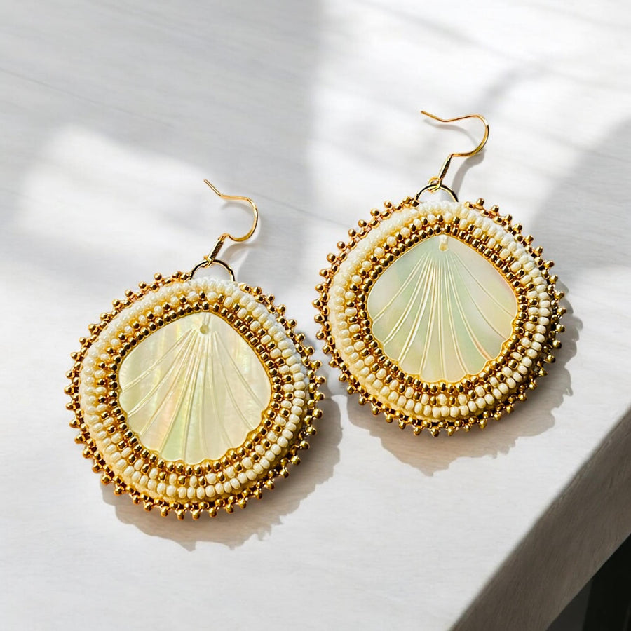 Medium Beaded Seashell Earrings by Jo Citlali