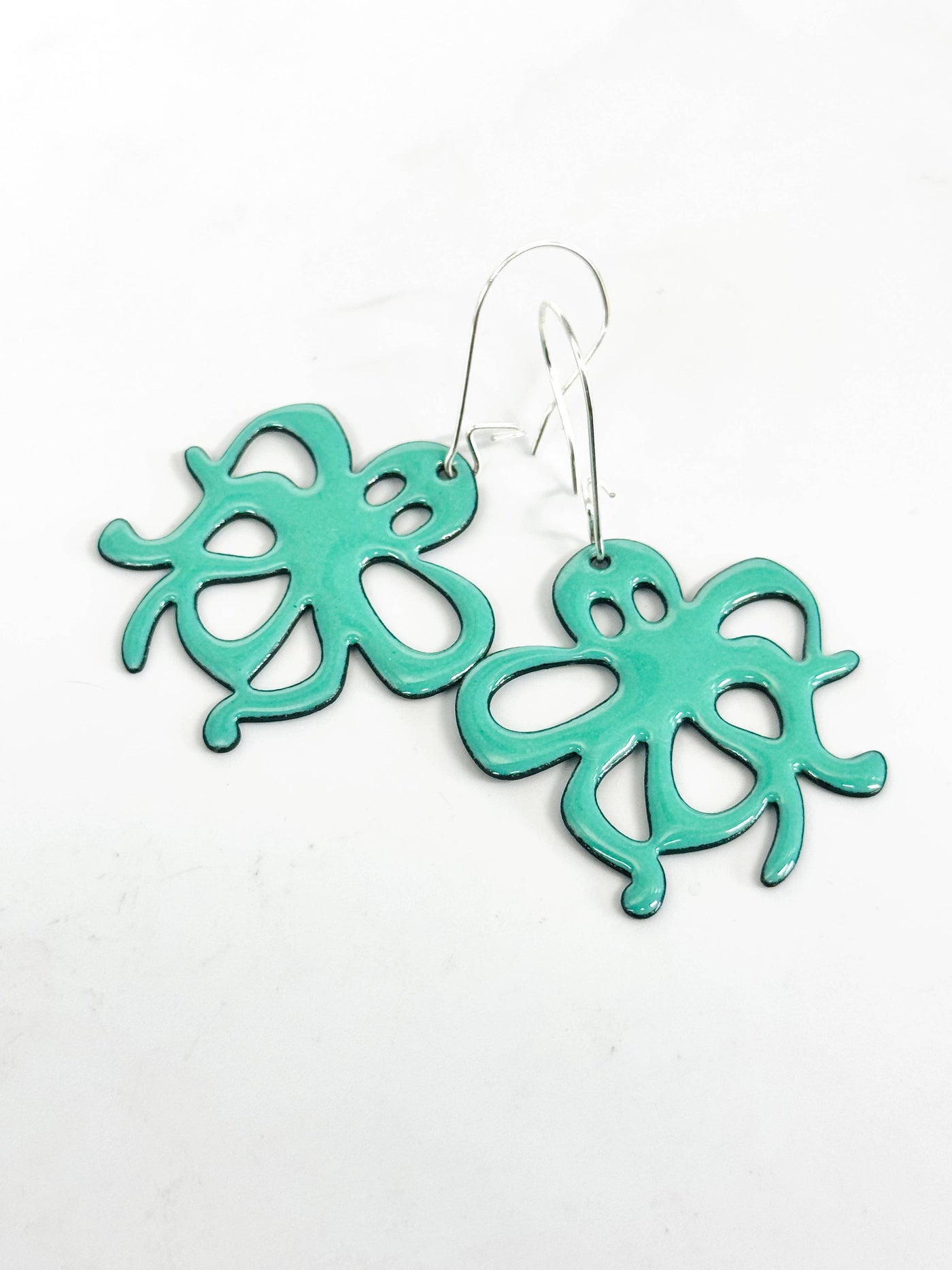 Octopus Earrings Large, Mint Green Enamel