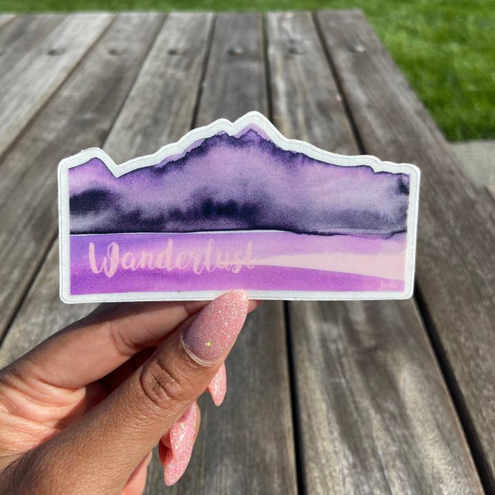 Purple Mountain Wanderlust Watercolor Design Vinyl Sticker