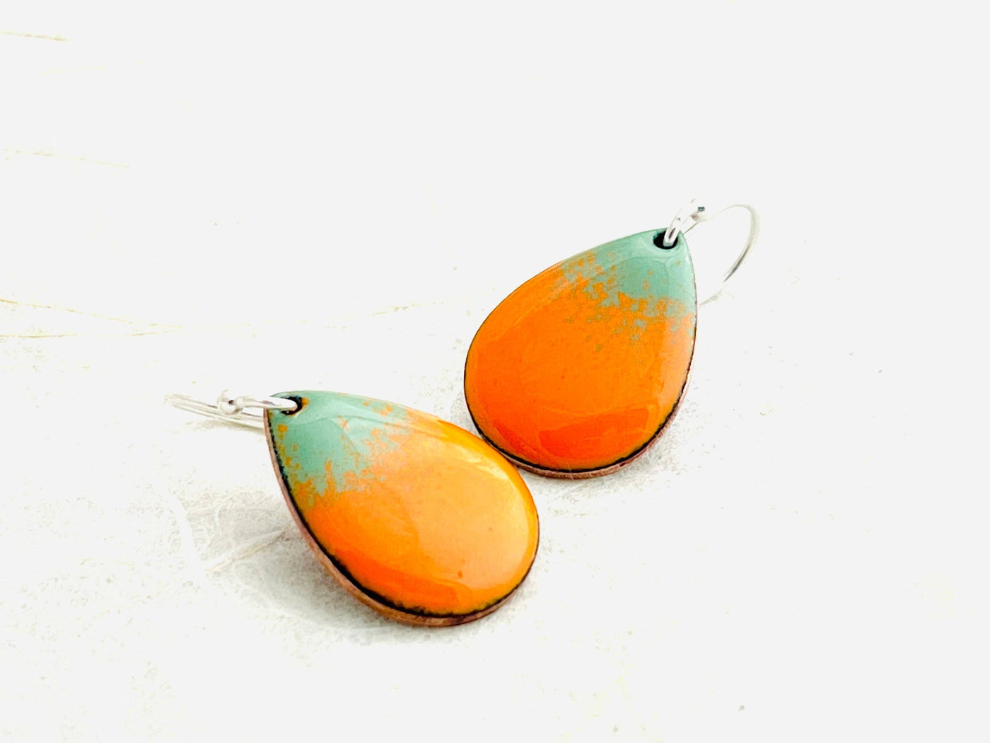 Small Teardrop Pumpkin Earrings, Pumpkin Orange Enamel