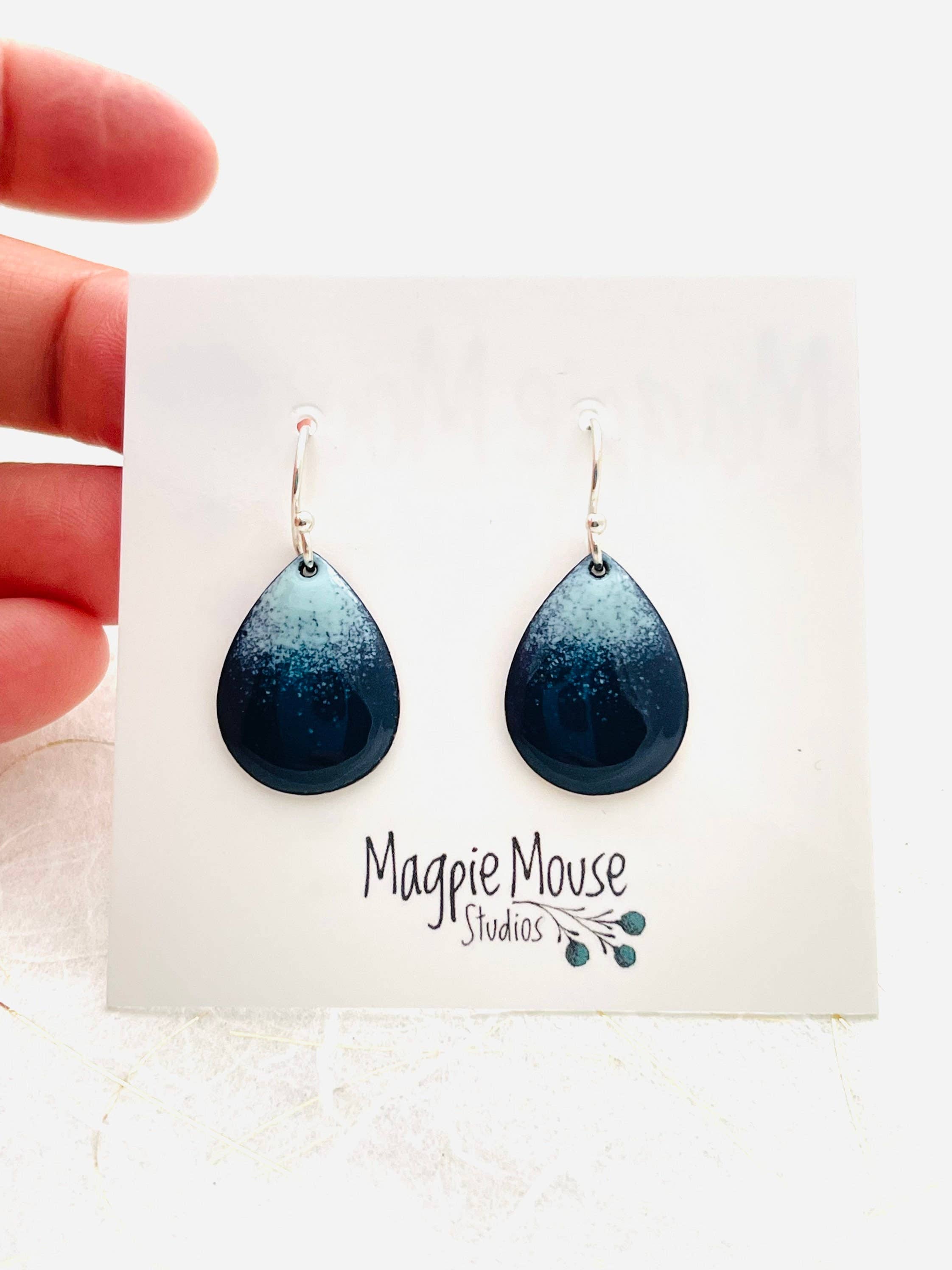 Navy Blue Ombrè Small Teardrop Earrings