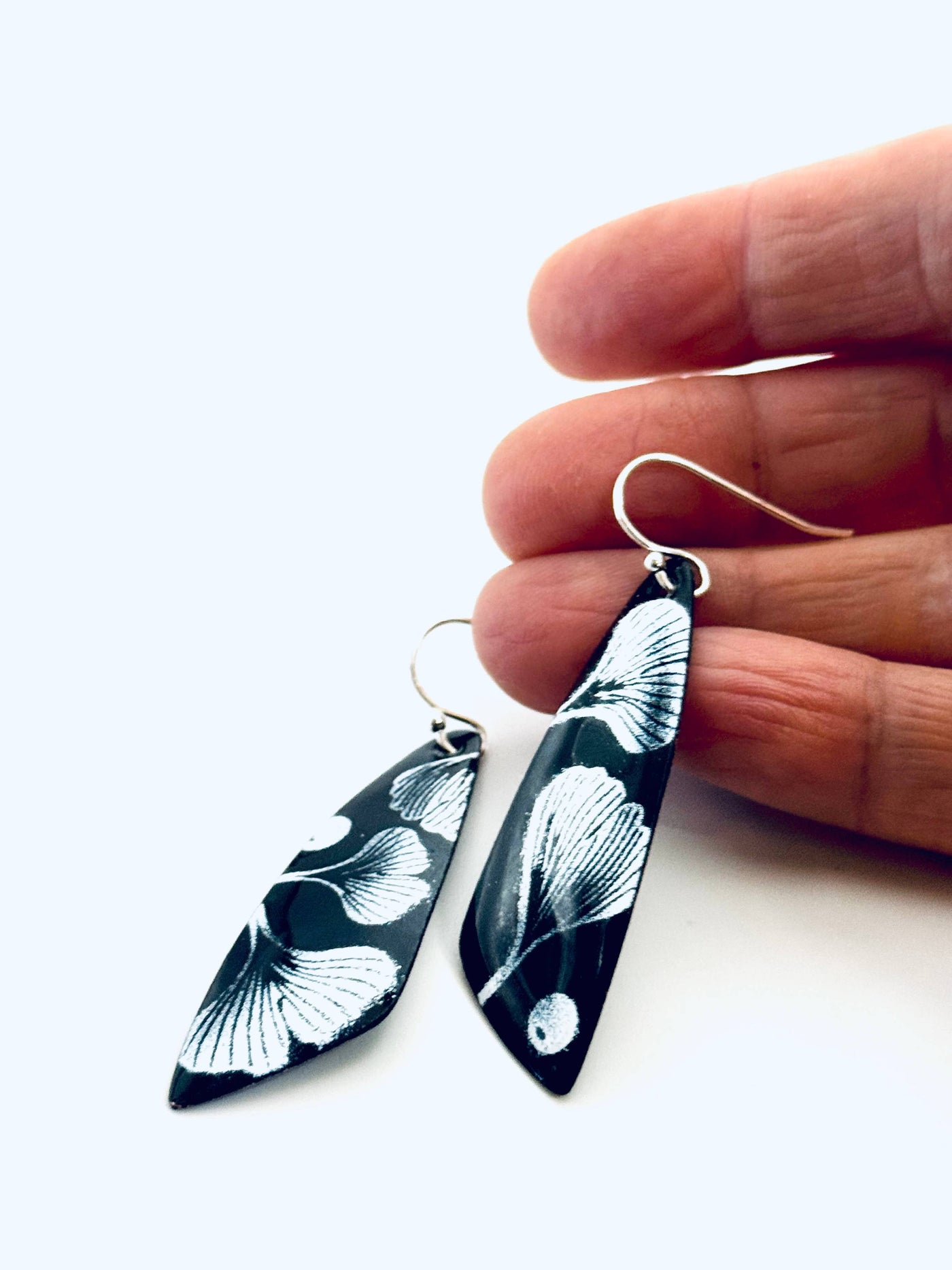 Black and White Ginkgo Leaf Earrings