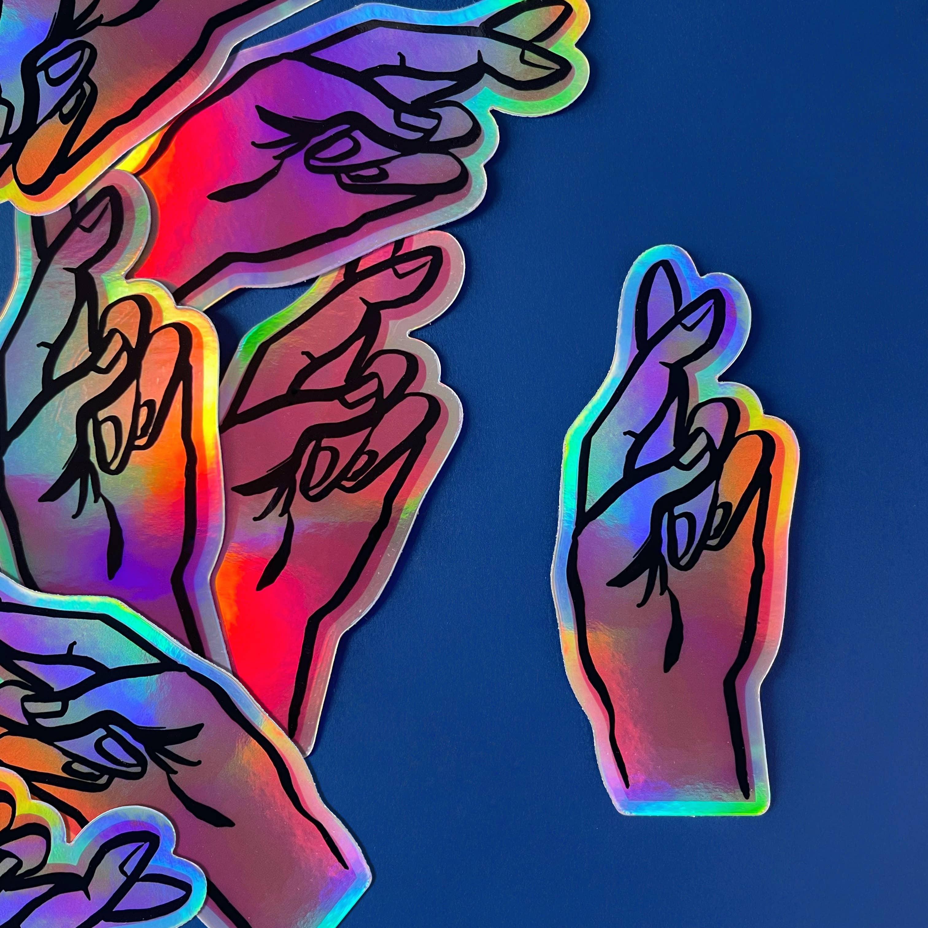 Fingers Crossed - Holographic Vinyl Sticker