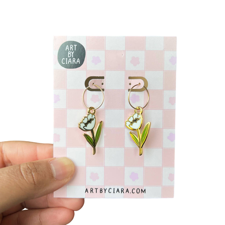 Gold Filled Tulip Hoop Earrings: Red