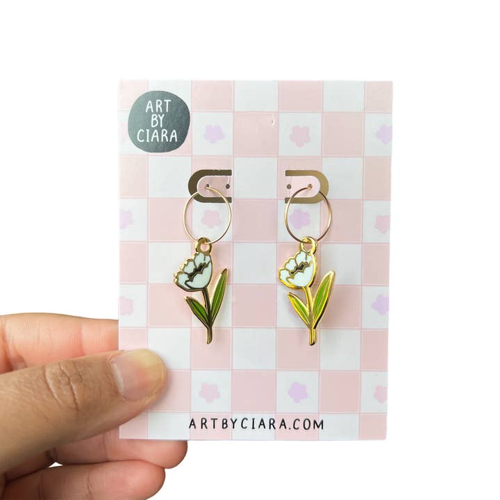Gold Filled Tulip Hoop Earrings: White