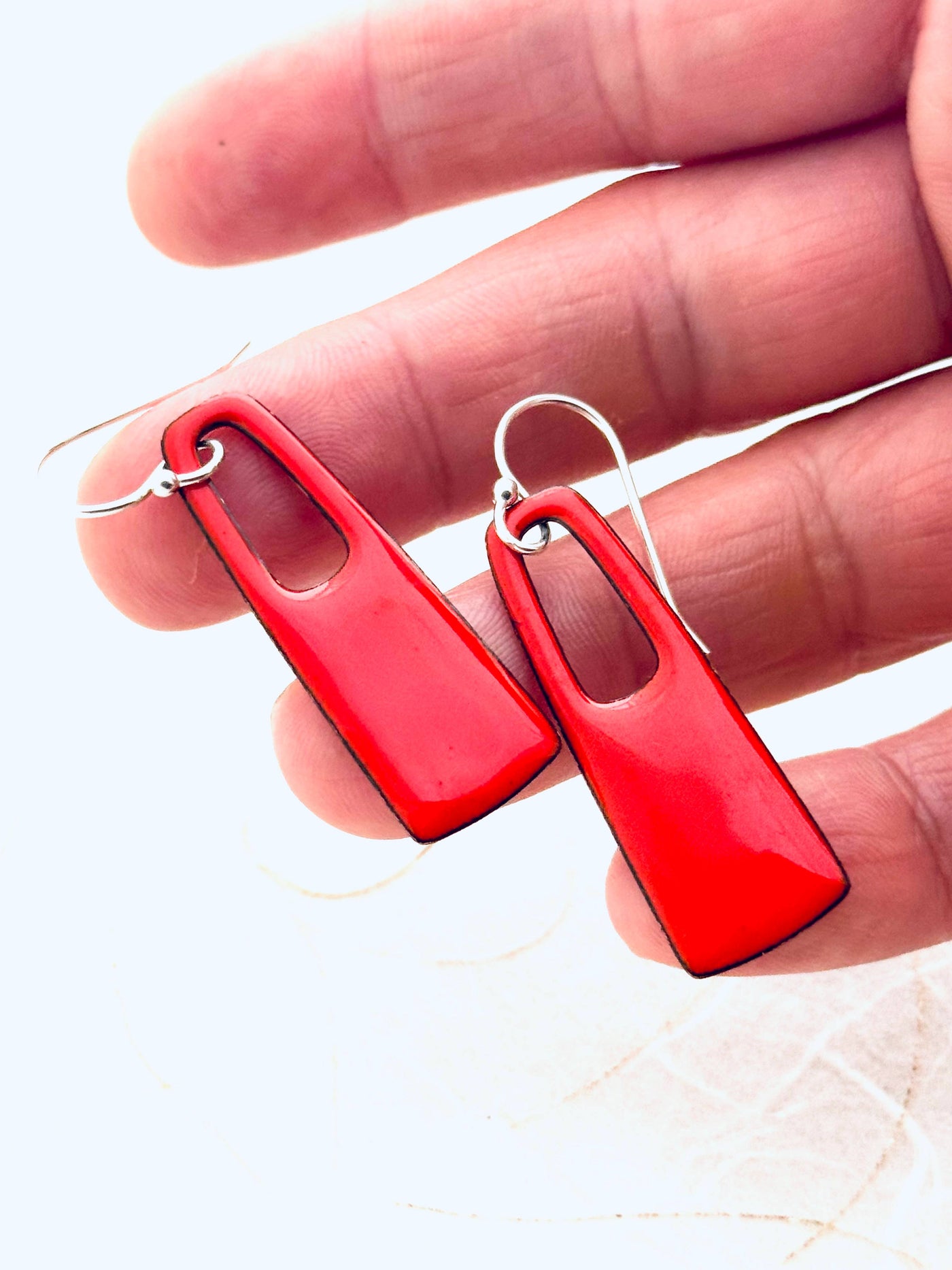 Flame Orange Small Rectangle Earrings