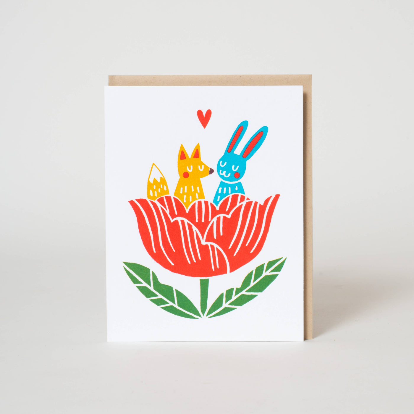 Fox & Bunny Tulip Love Greeting Card by Fugu Fugu
