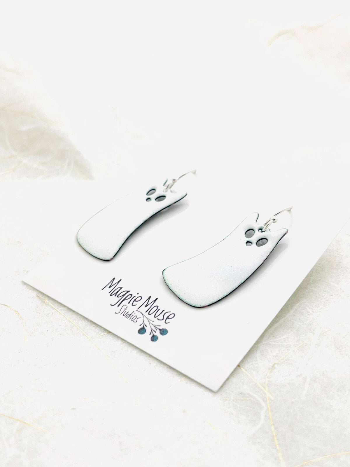 Titanium White Ghost Cat Earrings