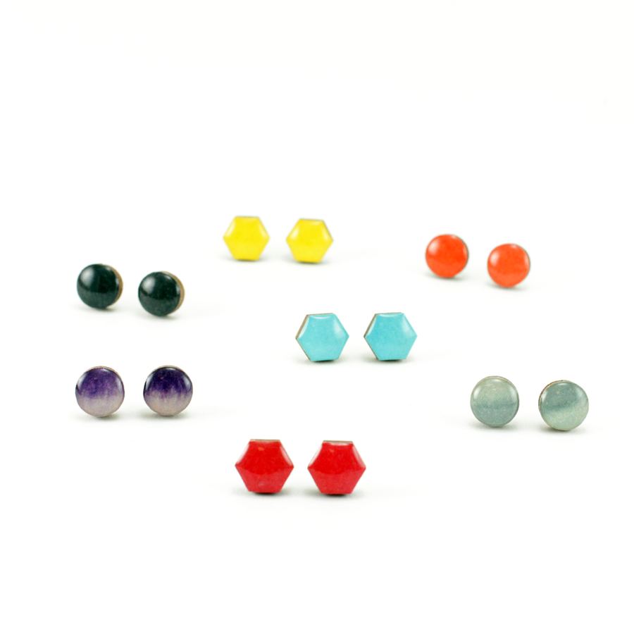 Mini Japanese Washi Stud Earrings: Bright colors