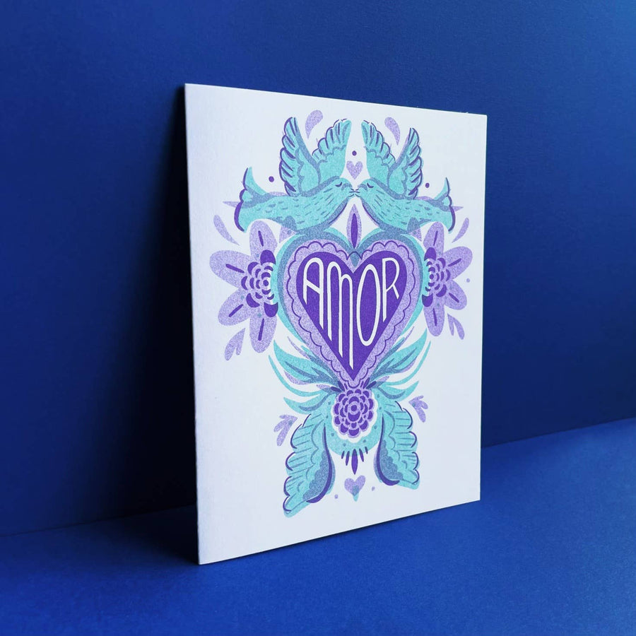 Love Birds "Amor"-  Spanish  Risograph Greeting Card