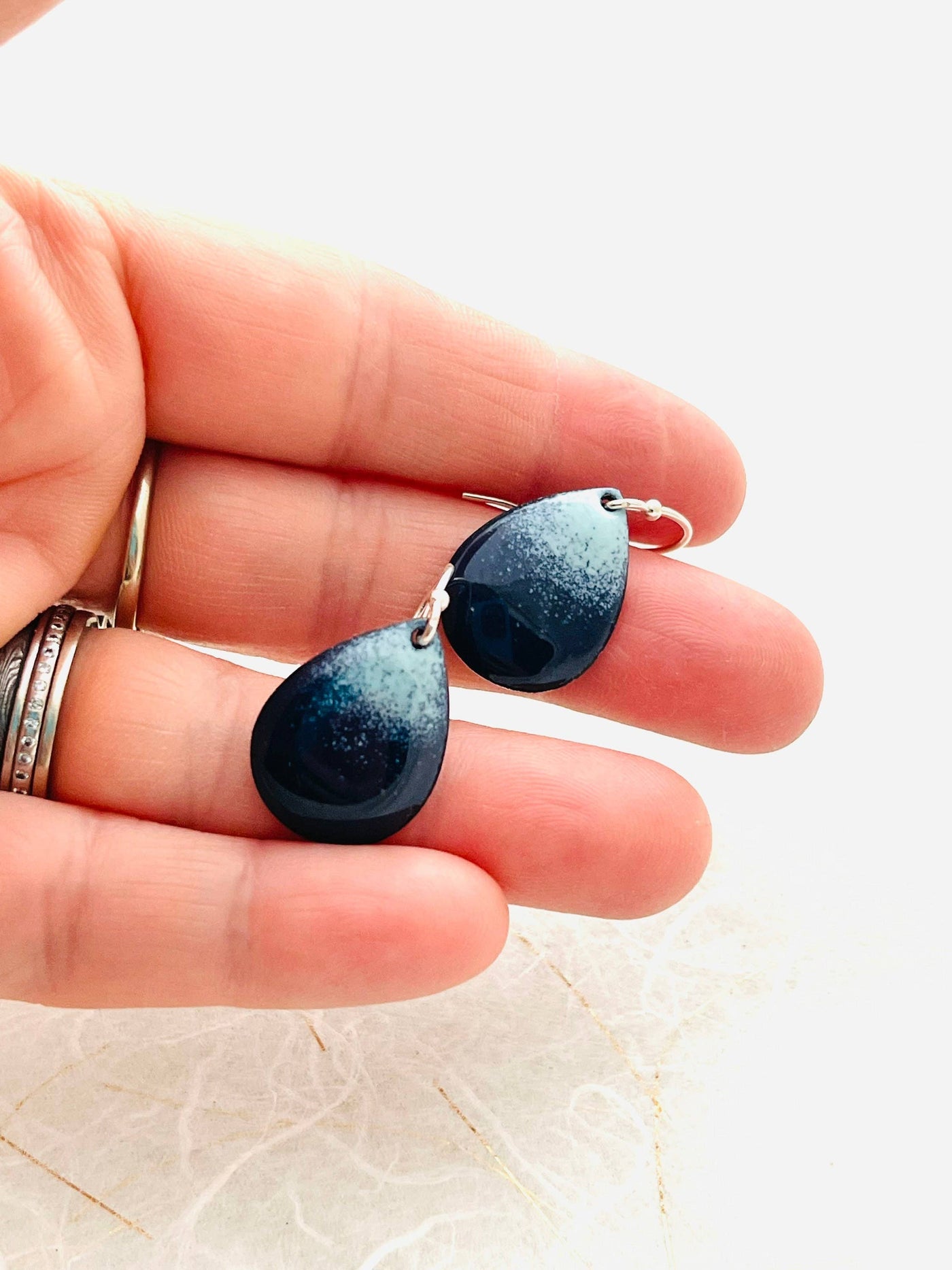 Navy Blue Ombrè Small Teardrop Earrings