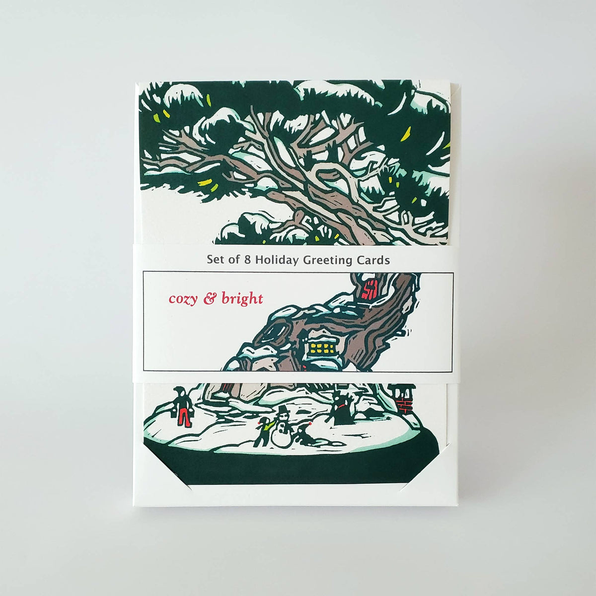 Set of 8 Cozy and Bright Bonsai Holiday Greeting Card Box