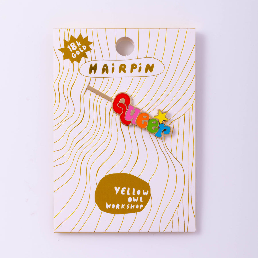 Queer Hairpin - 18k Gold Cloisonné Enamel LGBTQIA Jewelry