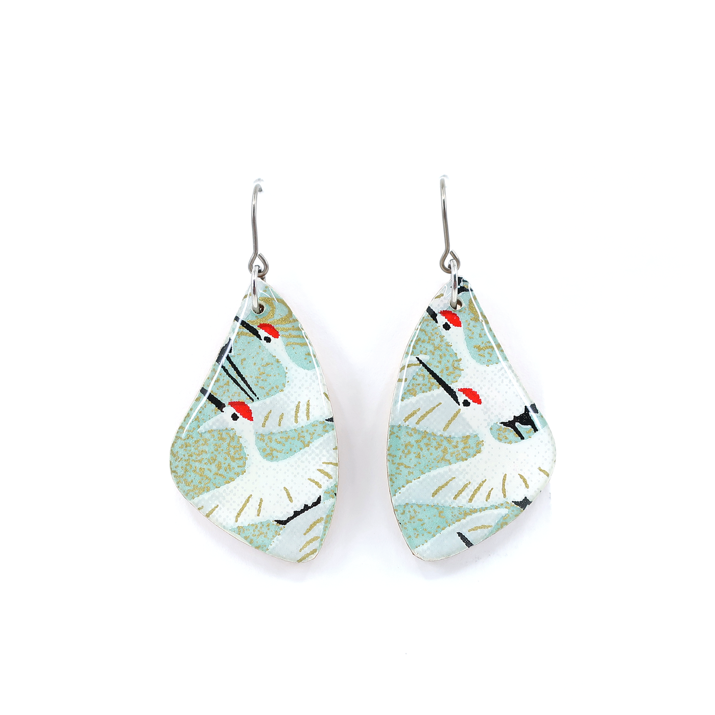 Crane Dangle Earrings - Green