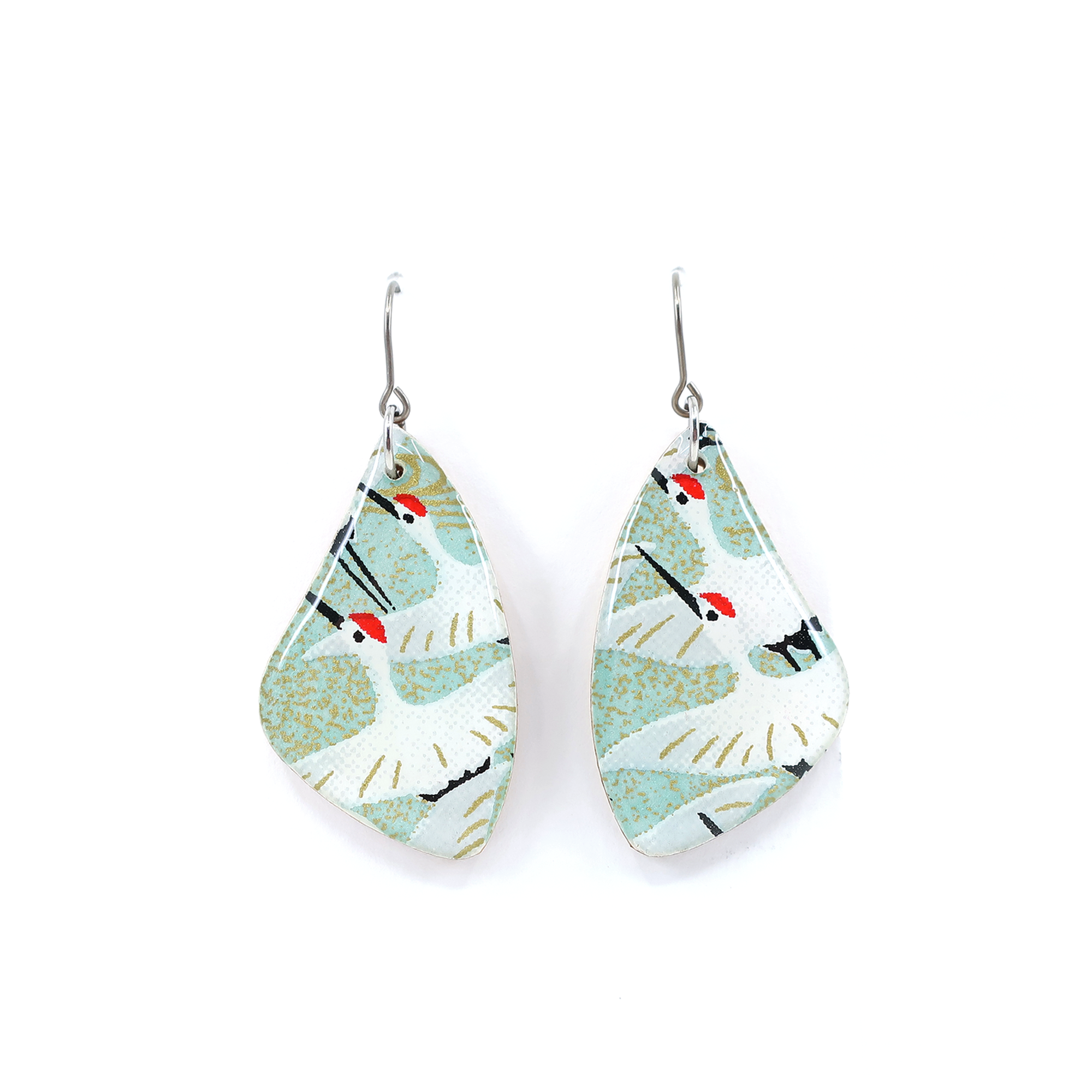 Crane Dangle Earrings - Green