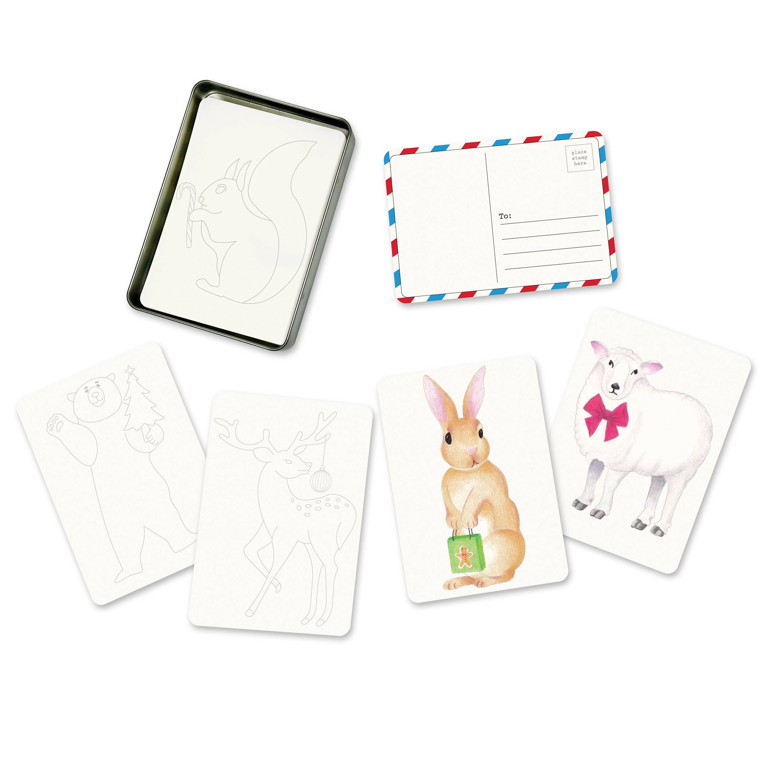 Coloring Postcards w/ 6 Winter Animal Designs
