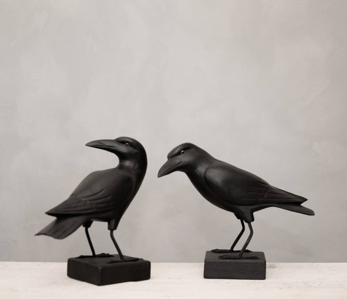 Hanging Crow Hand Carved Wood Ornament
