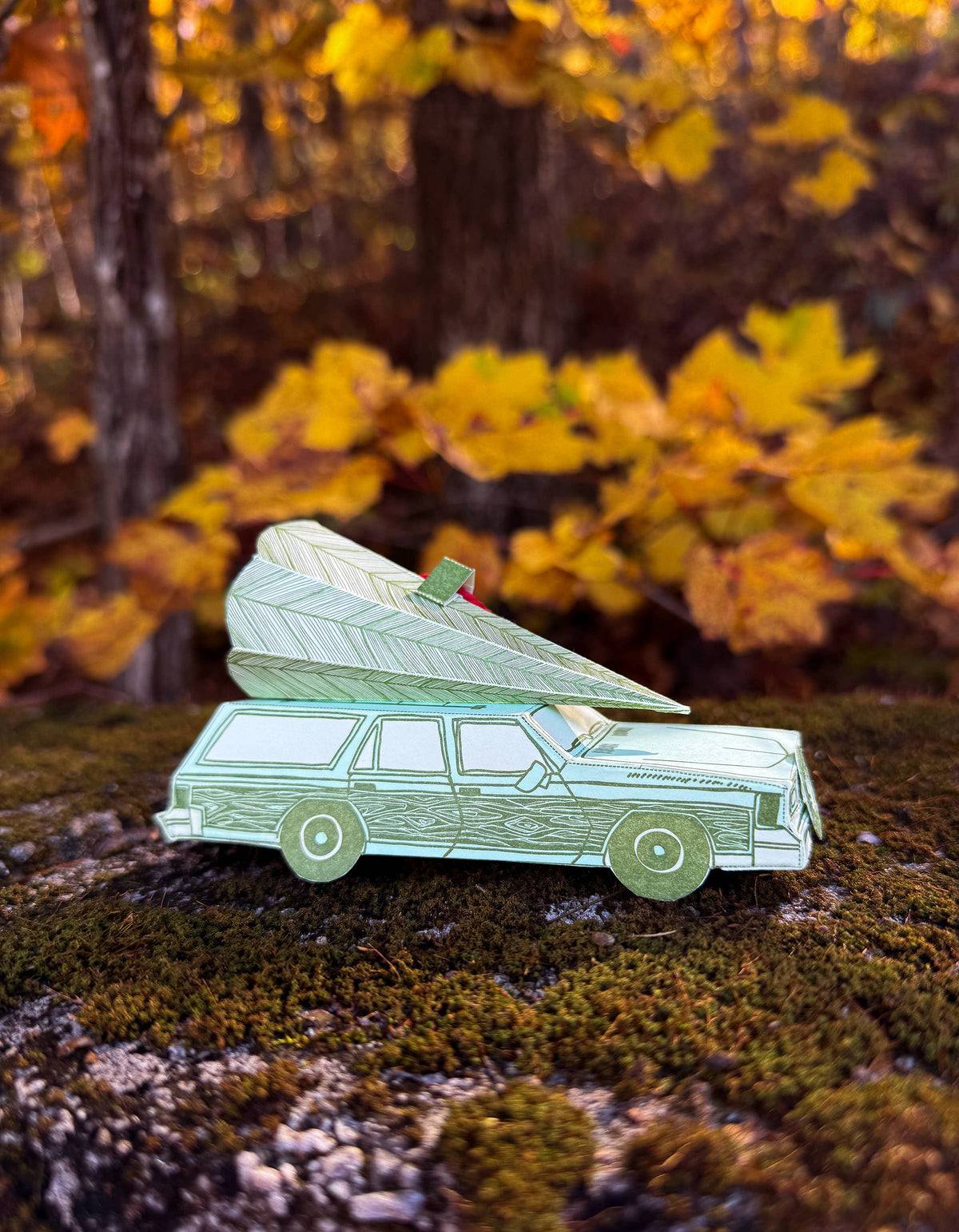 Holiday Station Wagon & Xmas Tree 3D Card