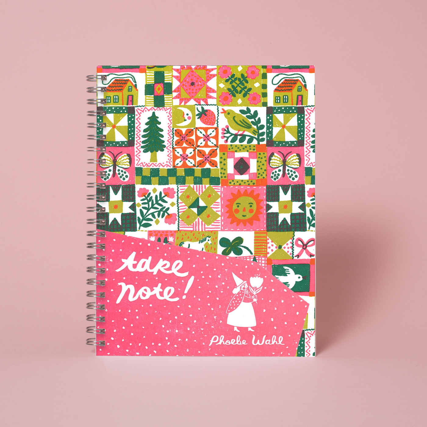 Folk Quilt Spiral Blank Notebook