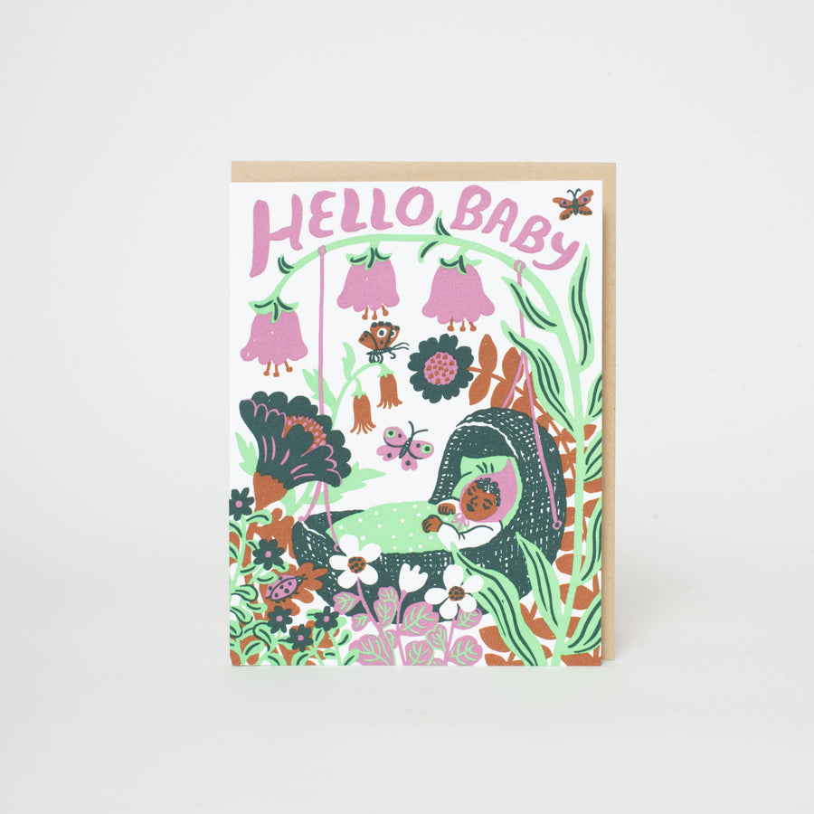 Hello Baby Bassinet (Purple) Greeting Card by Phoebe Wahl