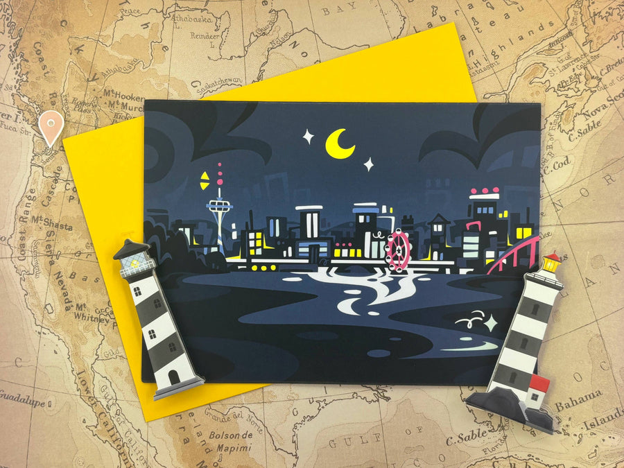 Night Seattle Skyline Travel Greeting Card